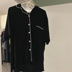 Black Pajama Top with White Trim